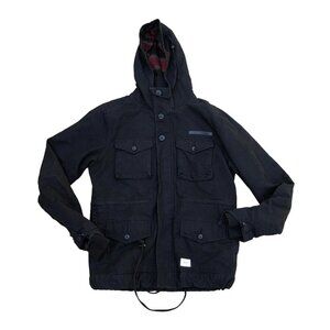 ORISUE Winter Jacket MEDIUM Flannel Lined Thick Hoodie Zipper Button Black Mens‌
